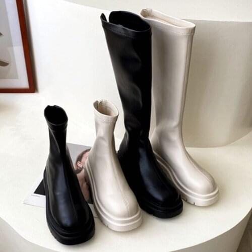 Fashion Knee High Boots Platform Shoes Women Ankle Boots 2021 Autumn Winter Hot Slim Wedge Thick Sole Boot Non-slip Women Shoes