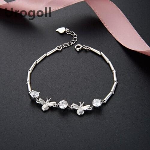 Fashion Women Bracelet Pure S925 Sterling Silver Charm Bracelet Zirconium Bee Shape Hand Jewelry Bracelet Accessoriess For Girl