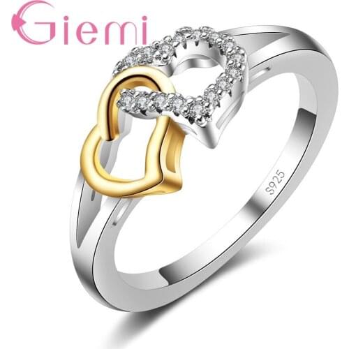 True Love Heart with Heart Shaped Real 925 Sterling Silver Rings Filled Cubic Zirconia Women Bridal Wedding Bague Bijoux