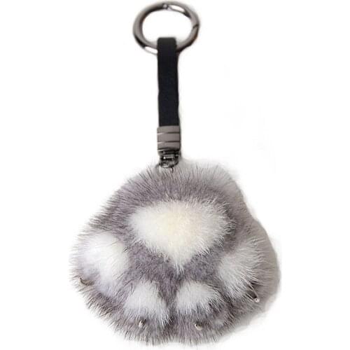 Real Mink Fur Genuine Fur Pompom Cute Claw Keychain Pendant Car Key Chain Women Bag Charm Accessories