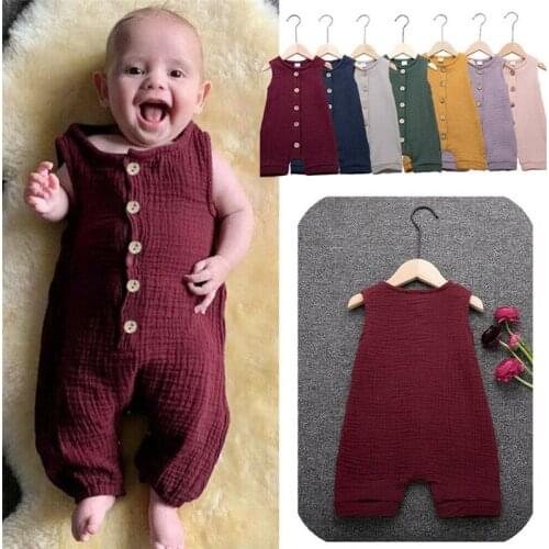 2019 New Arrivals Summer Newborn Baby Boy Girl Cotton Jumpsuit Sleeveless Button Romper Overalls Casual Infant One-piece Outfit