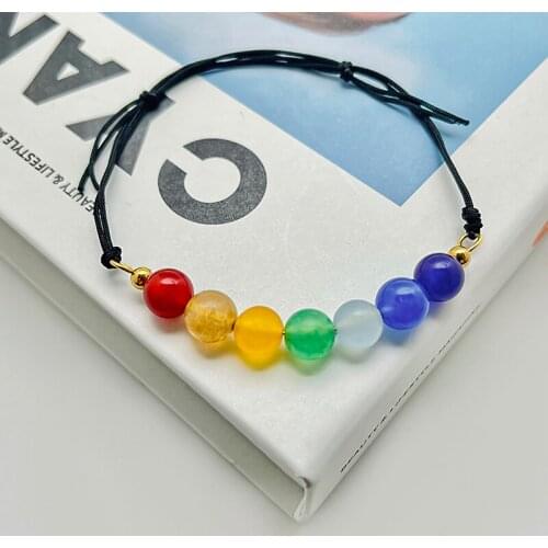 New Bohemian 7 Color Beads Bracelets for Women Natural Stone Neon Jewelry Bangles for Men Rainbow Bracelet Rope Chain Adjustable