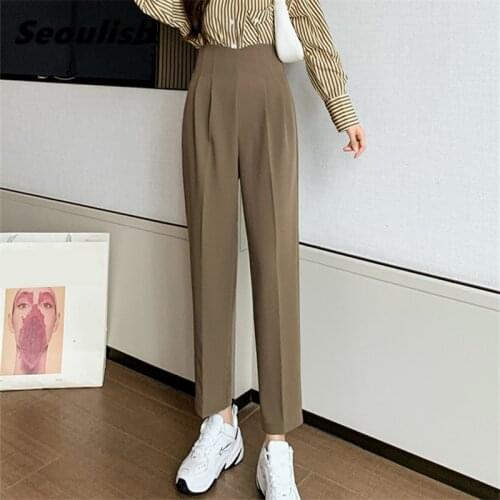 Seoulish Autumn Winter Formal Womens Pants 2021 New High Waist Solid Elegant Office Ankle Length Workwear Harem Trousers Female