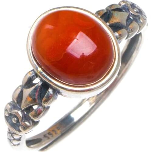 Natural Nanjiang Red Agate Opening Concise Handmade 925 Sterling Silver Ring 6.75 D1016