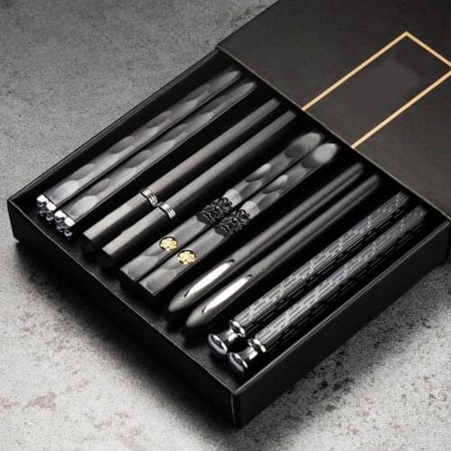 5 Pairs Chinese Style Chopsticks For Eating Alloy Sushi Sticks Reusable Korean Metal Chopsticks Set Household Kitchen Utensils