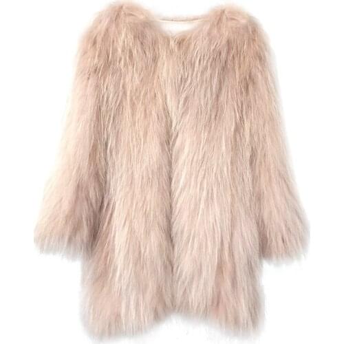 Natural Raccoon Coat Luxury New Winter Elegant Real Fur Jacket Warm Long Sleeve Overcoat casaco feminino LX2345