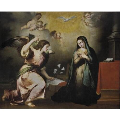 TOP Religious art -Murillo, Bartolome Esteban - La Anunciacion The Virgin Mary, angels oil painting # 30"