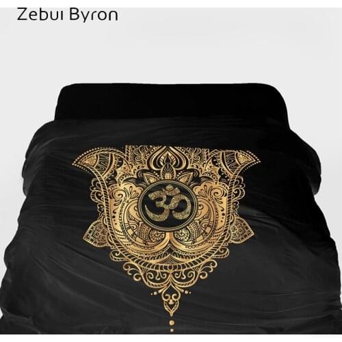 3D Duvet Cover King/queen/custom size,Blanket/comforter Cover 220/240,1pc Quilt cover,luxury Bedding Black golden Hamsa Hand OM