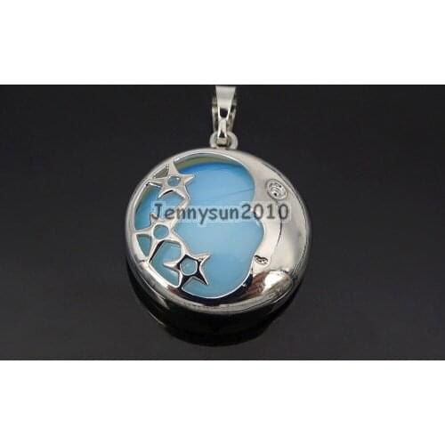 Natural Opalite Sand Gems Stone Round Silver Plated Stars and Moon Pendant Charm Beads Healing Great Jewelry Design 10Pcs/Pack