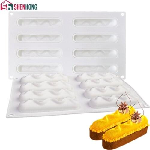 SHENHONG 8 Holes Oval Curved Tart Decoration Dessert Silicone Pastry Cake Mold For Baking Tartlet Mould Mousse Chocolate Pan