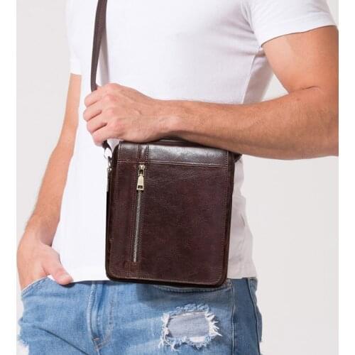 Cowhide Genuine Leather Males Crossbody Bag Casual Business Leather Mens Messenger Bag Vintage Men Zipper Shoulder Bags