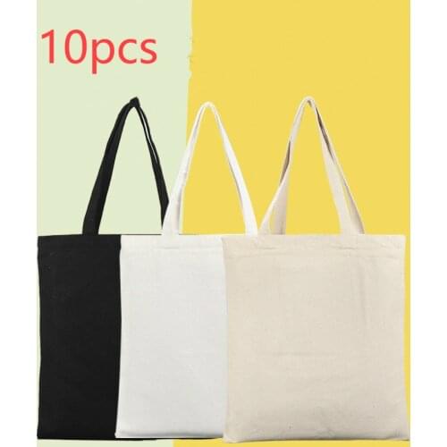 10pcs Large Capacity Canvas Tote Shoulder Bag Fabric Cotton Cloth Reusable Shopping Eco Hand Casual Beach HandBag Daily Use