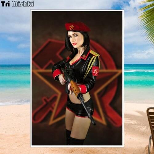 Tri Mishki WCS176 13x19cm sex girl in uniform and hammer gun car sticker funny colorful car stickers auto automobile decals