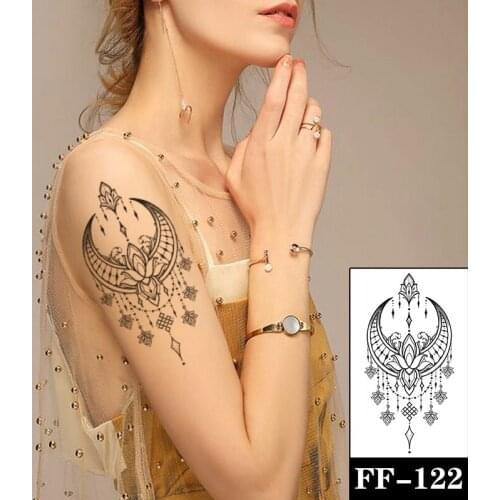 Waterproof Temporary Tattoo Sticker Moon Pearl Necklace Flash Tattoos Flower Totem Body Art Arm Water Transfer Fake Tatoo Women