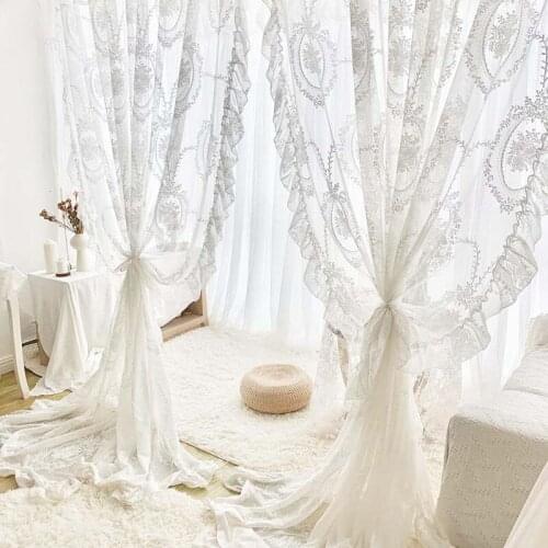 High Grade European Embroidered Sheer Curtain Rod Pocket Window Treatment Voile Panel Drape for Bedroom Living Dining RoomTJ6426