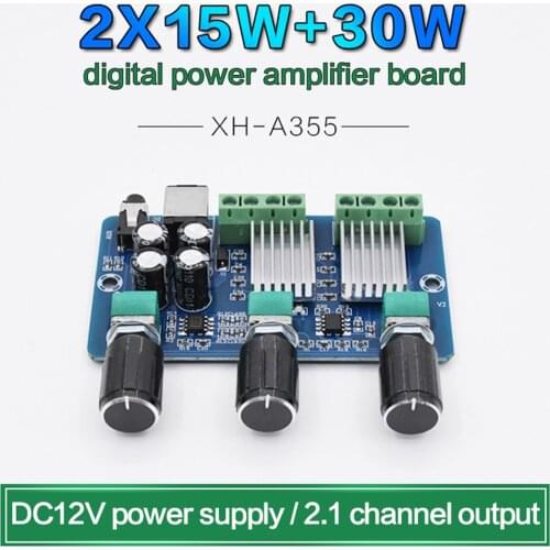 XH-A355 DC12V 2.1 channel Stereo Audio Digital power amplifier board Bass subwoofer AMP Amplificador