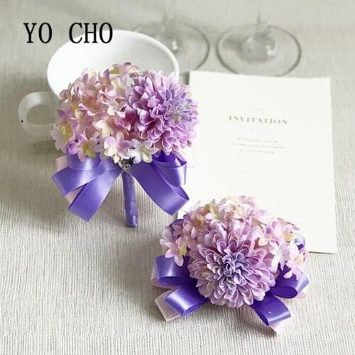 YO CHO Artificial Flower Buttonhole Wedding Groom Boutonniere Corsage Bracelet Bridesmaid Silk Flowers Brooch Marriage Pins