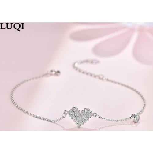 Womens Fashion S925 Silver Platinum Plated Simple Love Zircon All-match Bracelet Gift SL017