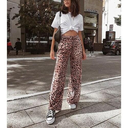 2021 Leopard Wide Leg Pant Women Y2K Fashion Long Pants Autumn High Waist Pantalon Casual Loose Straight Trouser Oversize