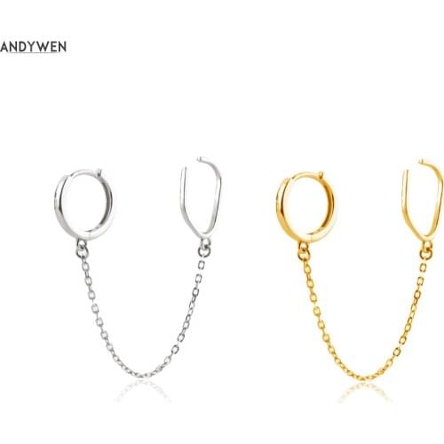 ANDYWEN New 925 Sterling Silver Gold Plain Earcuff Drop Chain Circle Drop Earring 2021 Rock Punk Party Women Wedding Jewelry