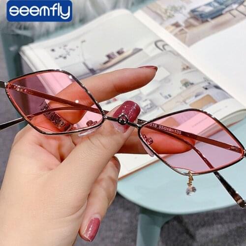 Seemfly 2021 New Ladies Vintage Sunglasses Parallelogram Metal Small Frame Steam Punk Sunglasses For Women Pendant Eyewear UV400