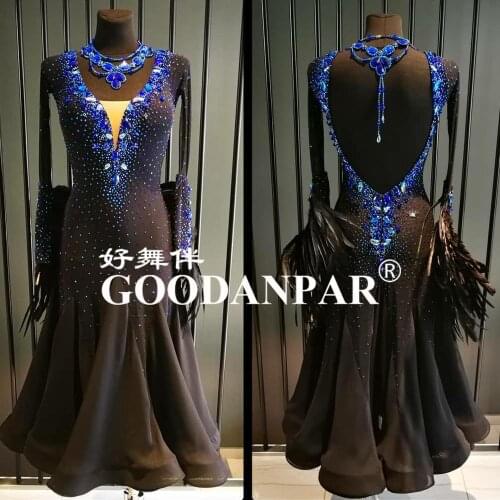 Ballroom competition dance dresses NEW Design Woman Modern Waltz Tango Dance Dress standard sexy dress Royal Blue GOODANPAR