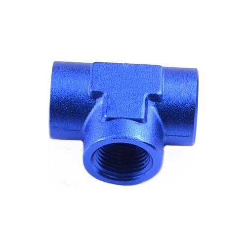 Evil energy 1/2" Npt Female Piping Anodized Finish Aluminum Tee Fitting Adapter Oil Fuel Fitting Oli Cooler Kit Blue
