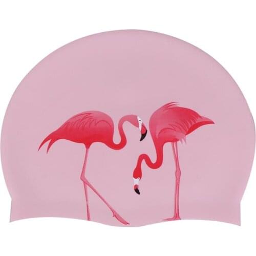 1PC Long Hair Waterproof Practical Ear Protection Flamingo Swimming Cap Silicone Cap Swim Pool Hat for Women Girls Female