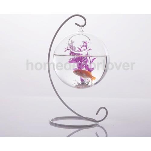 10cm Ball Shape Glass Wall Hanging Flower Vase Plant Bottle with Metal Stand