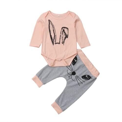 2PCS Newborn Baby Girl Boy Easter Rabbit Outfits Clothes Romper Tops+Long Pants Set Size 0-18M