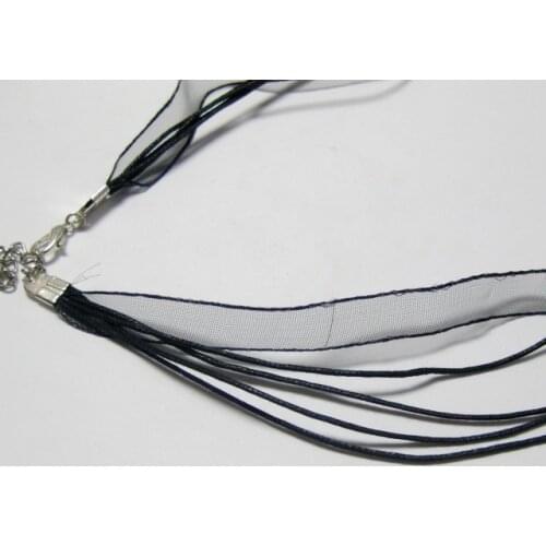 20 Black Organza Ribbon Waxen Necklace Pendant Cord String+ Clasp