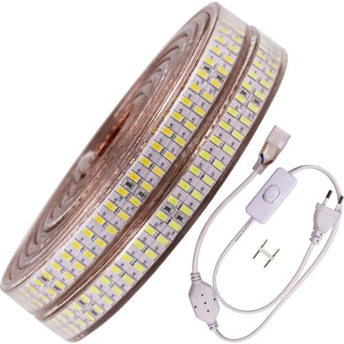 220V LED Strip Super Bright 5730 240Leds/M Flexible Ribbon Tape Lights Double Row Outdoor Waterproof Led Light Strip with Switch
