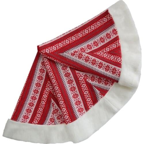 Free Shipping 48inch Knitted red Snowflake Christmas Tree Skirt High quality skirt with faux fur border Decoration