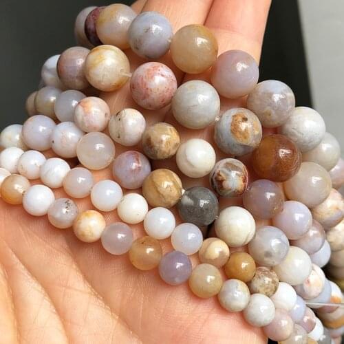 Natural Ocean Fossils Agates Stone Beads Round Loose Spacer Beads For Jewelry Making DIY Bracelet Necklace 15Inch 6/8/10/12 mm