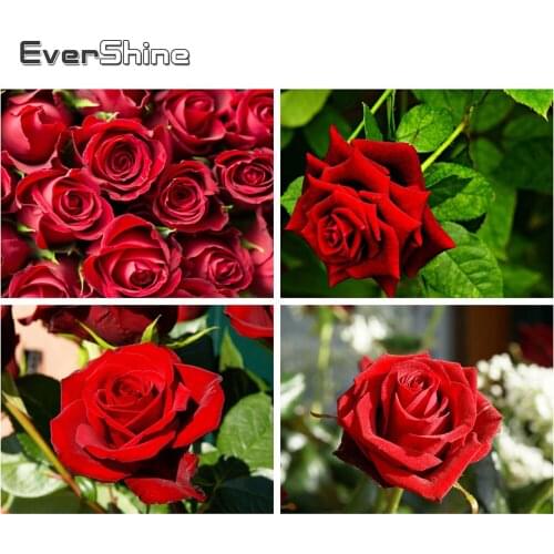 Evershine Diamond Painting Flowers Beaded Pictures Full Drill Square Cross Stitch Diamond Embroidery Full Set Rose Crystal Decor