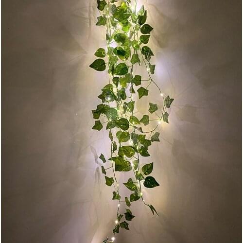 6Ft Artificial Garland Ivy String Lights Battery Power Vine Green Leaf Fairy Lights For Christmas Wedding Room Wall Window Decor