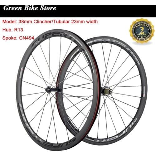 SUPERTEAM Road Bike Carbon Wheelset 38mm Clincher Carbon Wheels R13 Hub 3k Matte Transparent Finish Bicycle Wheel