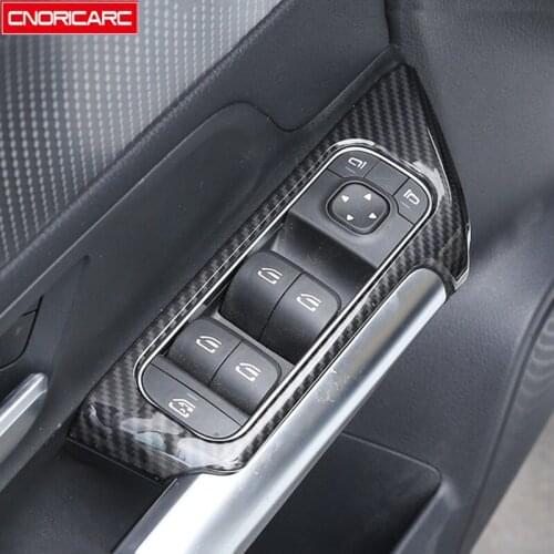 Car Window Glass Lifting Buttons Frame Decoration Cover Trim 4Pcs For Mercedes Benz B Class GLB W247 2020 LHD Carbon Fiber Color
