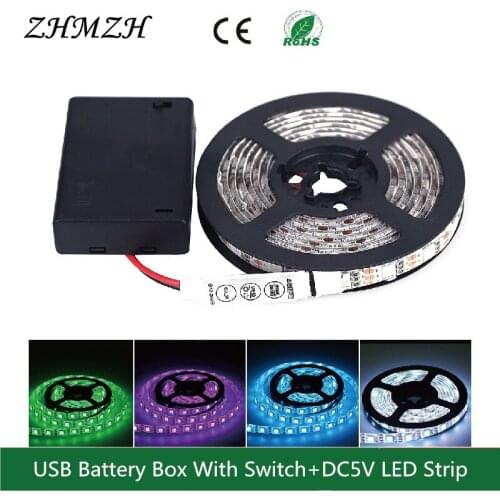 ZHMZH 2 Set USB Battery Box With Switch + DC5V LED Strip 50cm 1m 2m For TV Background Lighting Waterproof or Non waterproof