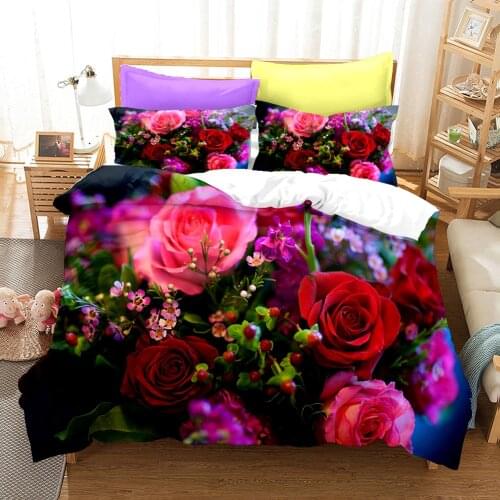 Colorful Rose Flower Bedding Set Modern Gift 3D Print Comforter Luxury Queen King Single Size Duvet Cover Set Home Textile Decor