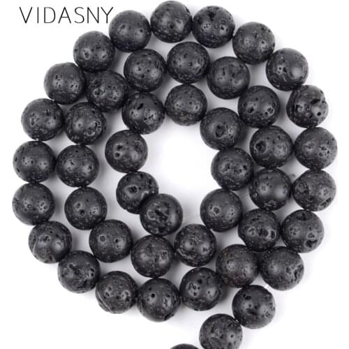 Natural Lava Stone Round Spacer Beads Diy Necklace Accessories 4/6/8/10/12mm Loose Beads For Jewelry Making 15inch Wholesale
