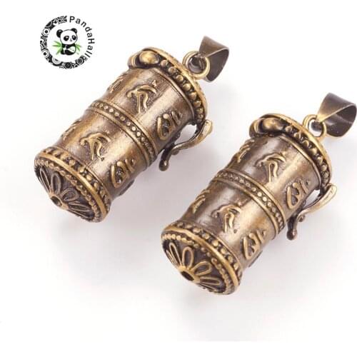 Brass Prayer Box Pendants, Column, Antique Bronze, 27x13.5x11mm, Hole: 4mm; Inner: 8mm