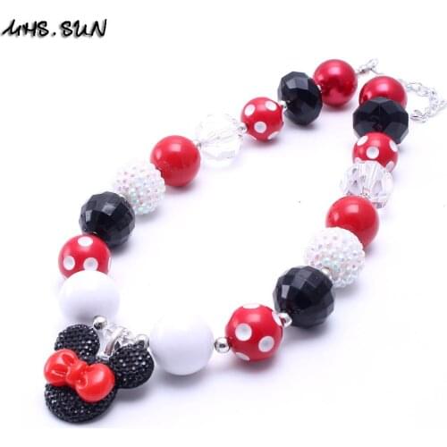 MHS.SUN 2Pc Lovely Cartoon Pendant Kids Chunky Necklace Girls Children Bubblegum Beads Chunky Necklace Party Jewelry
