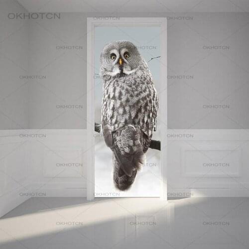 Owl Animals Door Sticker Modern Wall Art Stickers 3D PVC Self Adhesive Decals Waterproof Mural Print DIY Decor Wallpaper Decal