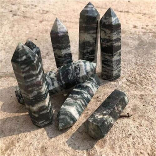 Natural quartz crystal green stripe wand points tower for home decoration
