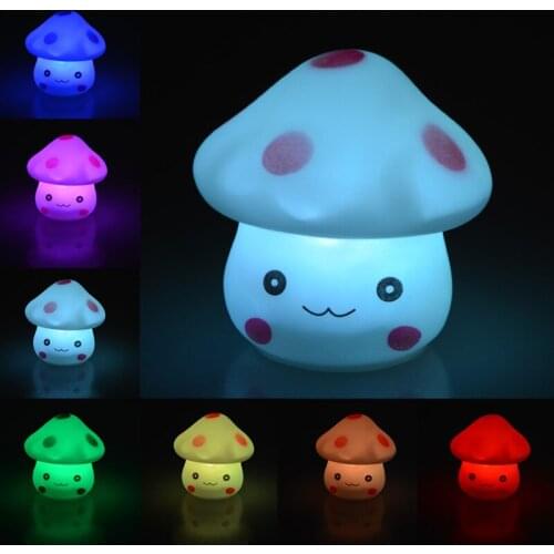 Novelty Mushroom Fungus Night Light LED 7-Color Changing Cute Plastic Night Romantic Mushroom Light Lamp Decoration