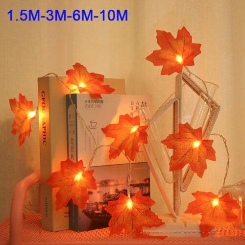 New Autumn Decoration 3M 6M 10M LED Artificial Autumn Leaves Maple Leaves Fall Garland String Light Decor Halloween Christmas
