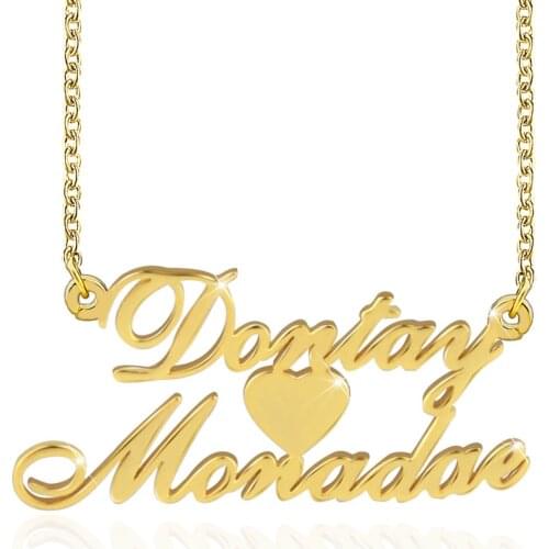 Two Name Heart Nameplate Pendant Personalized Custom Gold Plated Name Necklace Women Gift