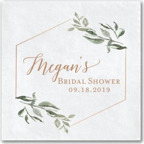 Geo Greenery Personalised Bridal Shower Napkins | Wedding Napkins | Rehearsal Dinner | Engagement Party Napkins baby shower
