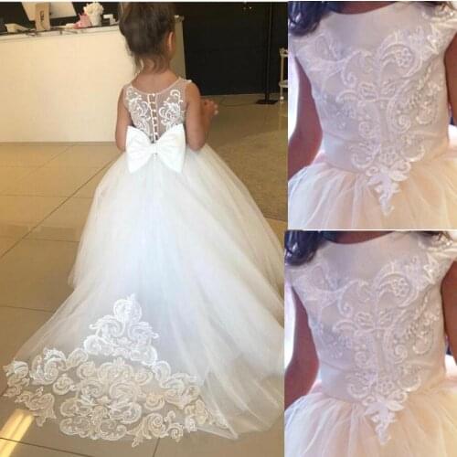 Ivory Flower Girls Dresses Sleeveless For Weddings Lace Appliques Ball Girl Gown Birthday First Communion Pageant Dresses